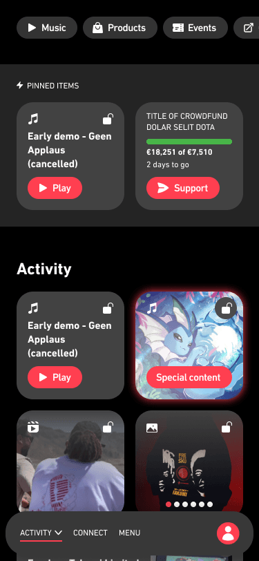 Mobile activity screen focused on a music item with locked access.