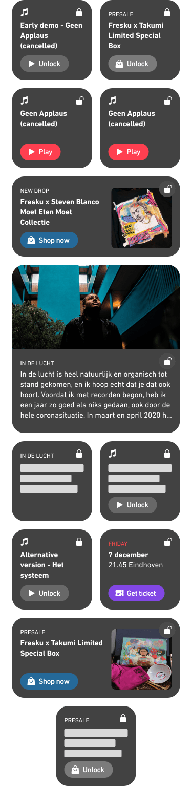 Mobile release detail screen with staged access and creator content.