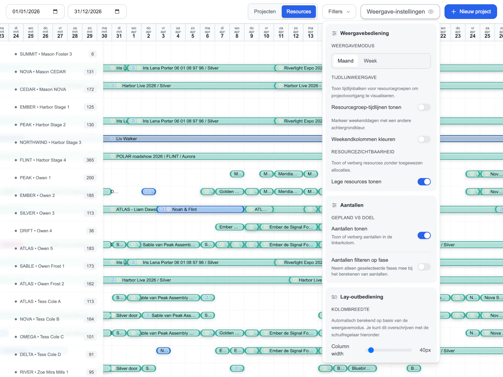 EasyLog light planner frame 5 focused on grouped resources and calmer status hierarchy.