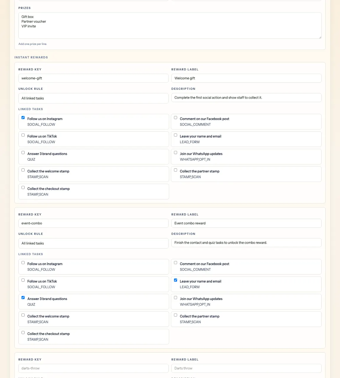 Admin rewards management screen.