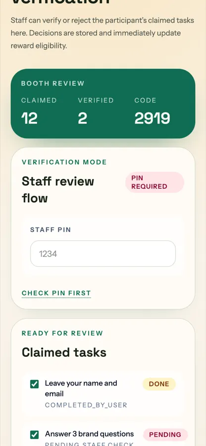 Mobile participant verification screen.