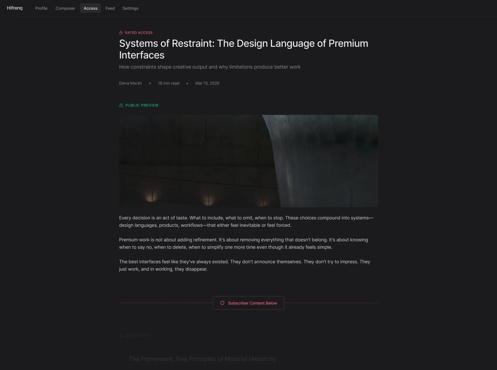 Hifrenq desktop gated access article with public preview and subscriber content boundary.