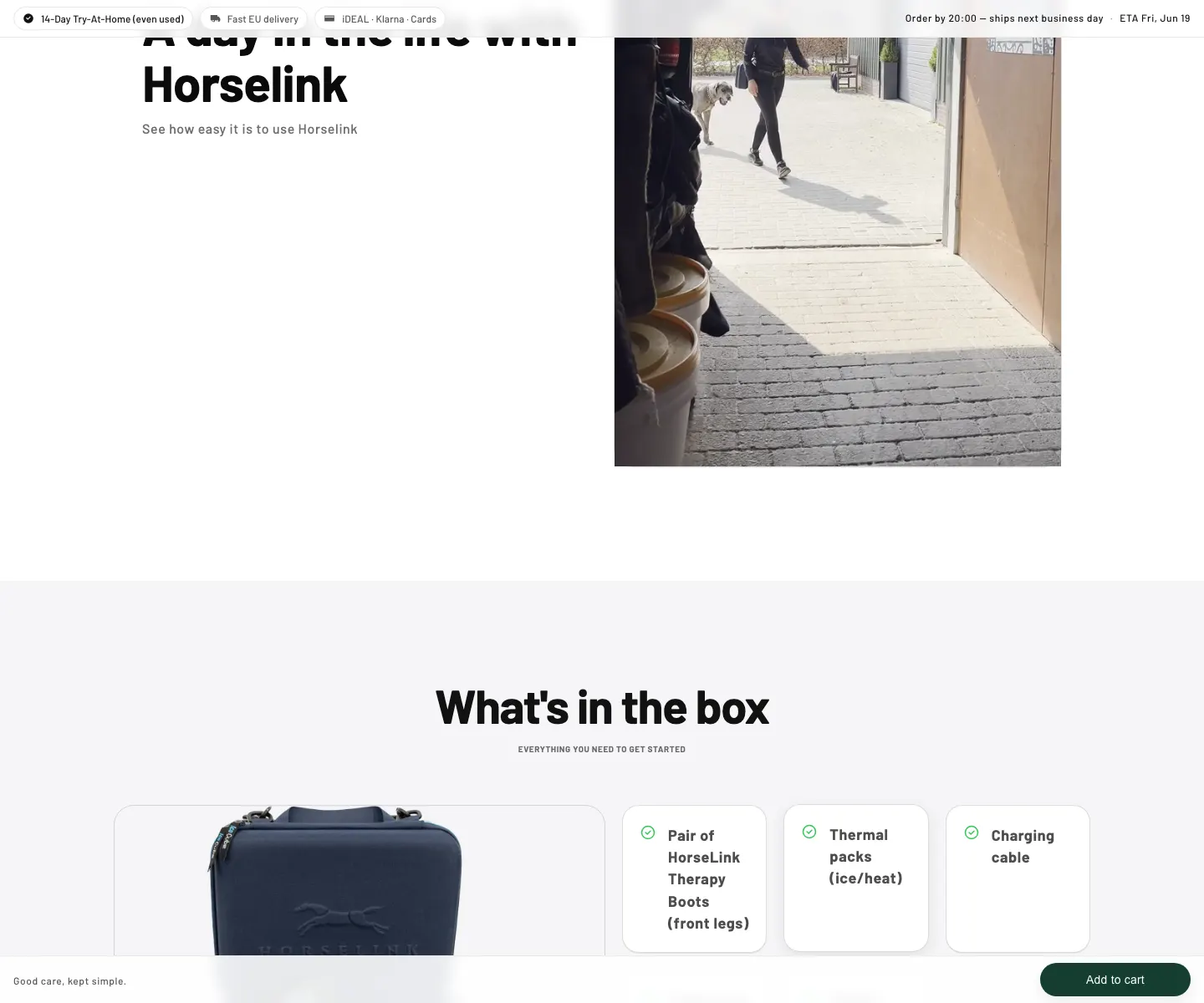 Live HorseLink before and after proof section with thermal imagery.