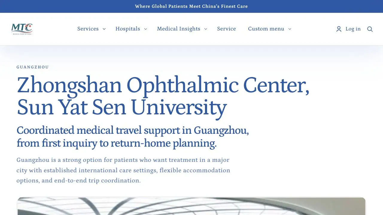 Hospital detail page hero for Zhongshan Ophthalmic Center.
