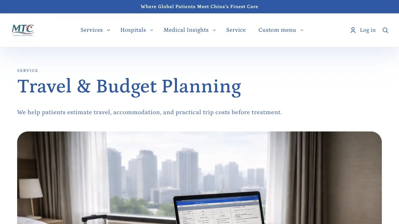 Travel and budget planning service page.