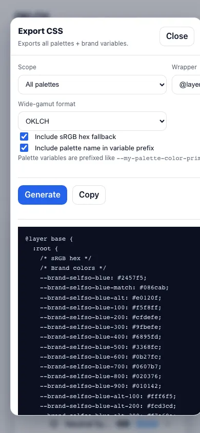 Mobile export CSS screen.