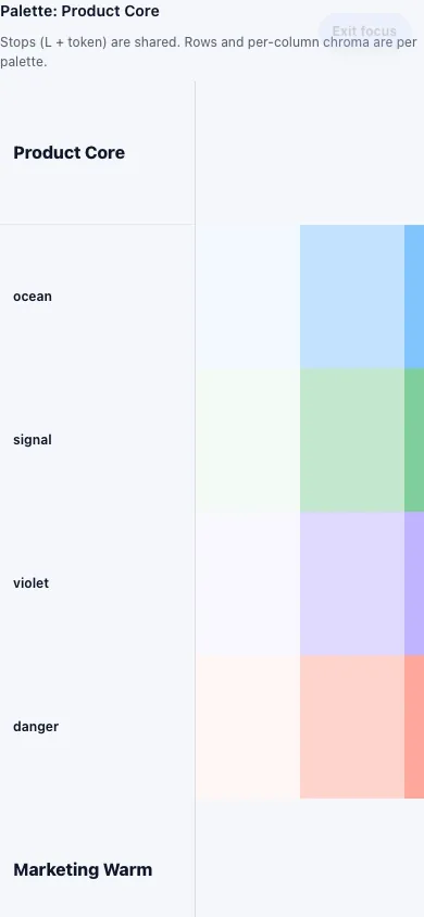 Mobile focus mode showing stacked palette colors.