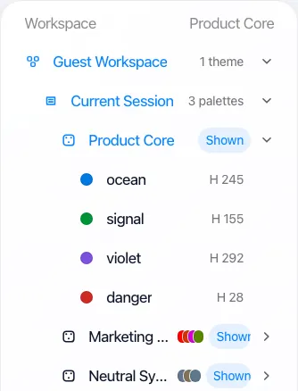 Mobile workspace card for palette sessions.