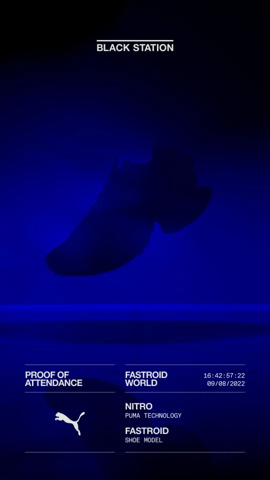 Puma Fastroid 50 percent share card with branded product framing.