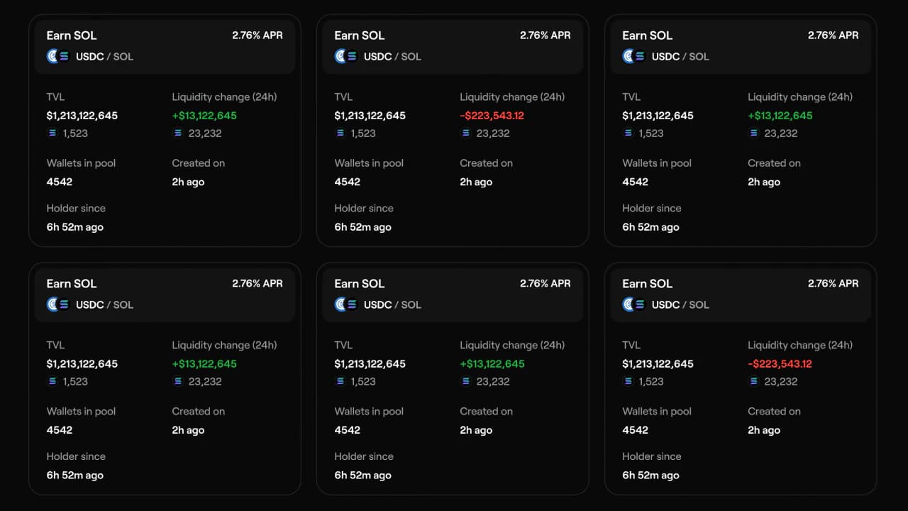 Terrain liquidity market cards showing comparable live market values in a consistent grid.